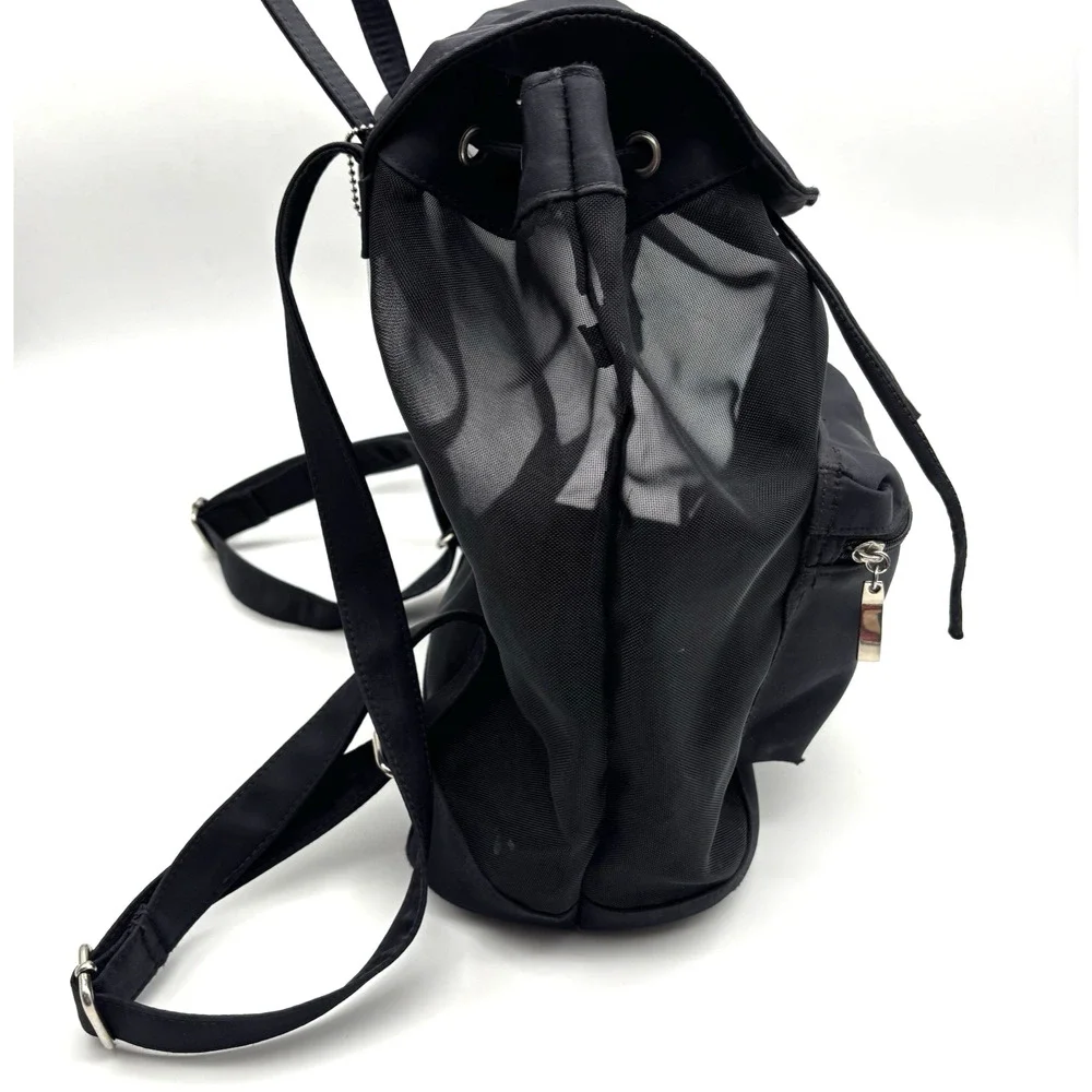 Vintage 00s Y2K EXPRESS Black Nylon See-through Mesh Drawstring Backpack 13x11